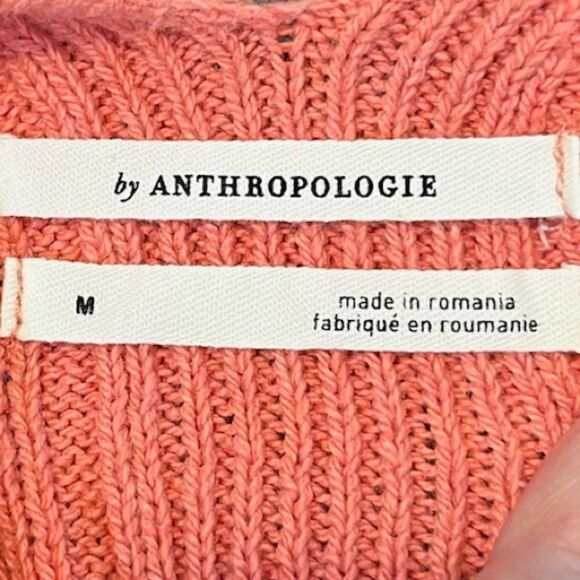 ANTHROPOLOGIE Knit Sleeveless Pullover V-neck Top Coral Pink Women’s Size Medium - Picture 8 of 11